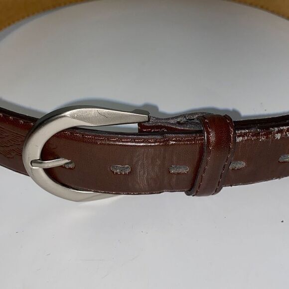 Men's Genuine Leather Belt Embossed Eagle USA Patriotic Logo Brown Large 42" - Picture 5 of 7
